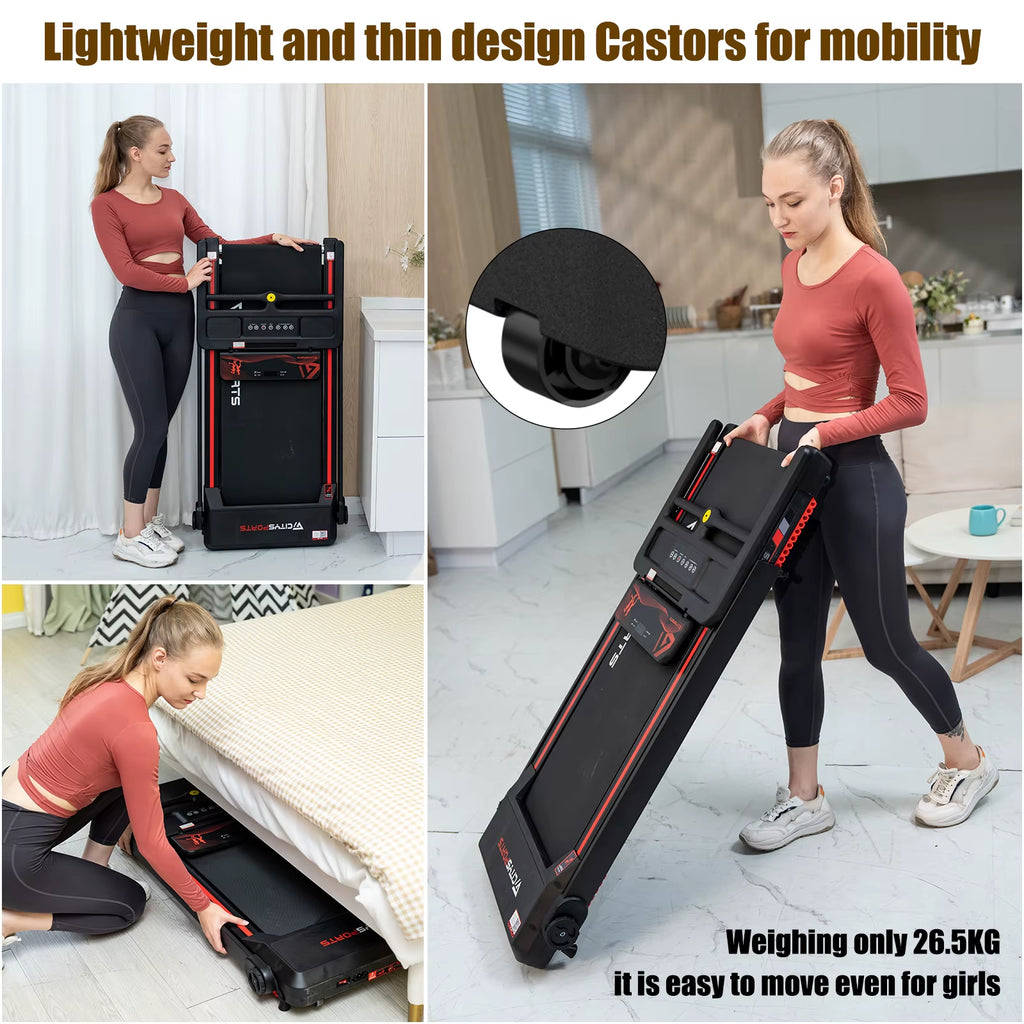 Folding Treadmill, Electric Treadmill, 2 in 1 Treadmill for Home Office, 120Kg,1-12Km/H, APP, Remote Control