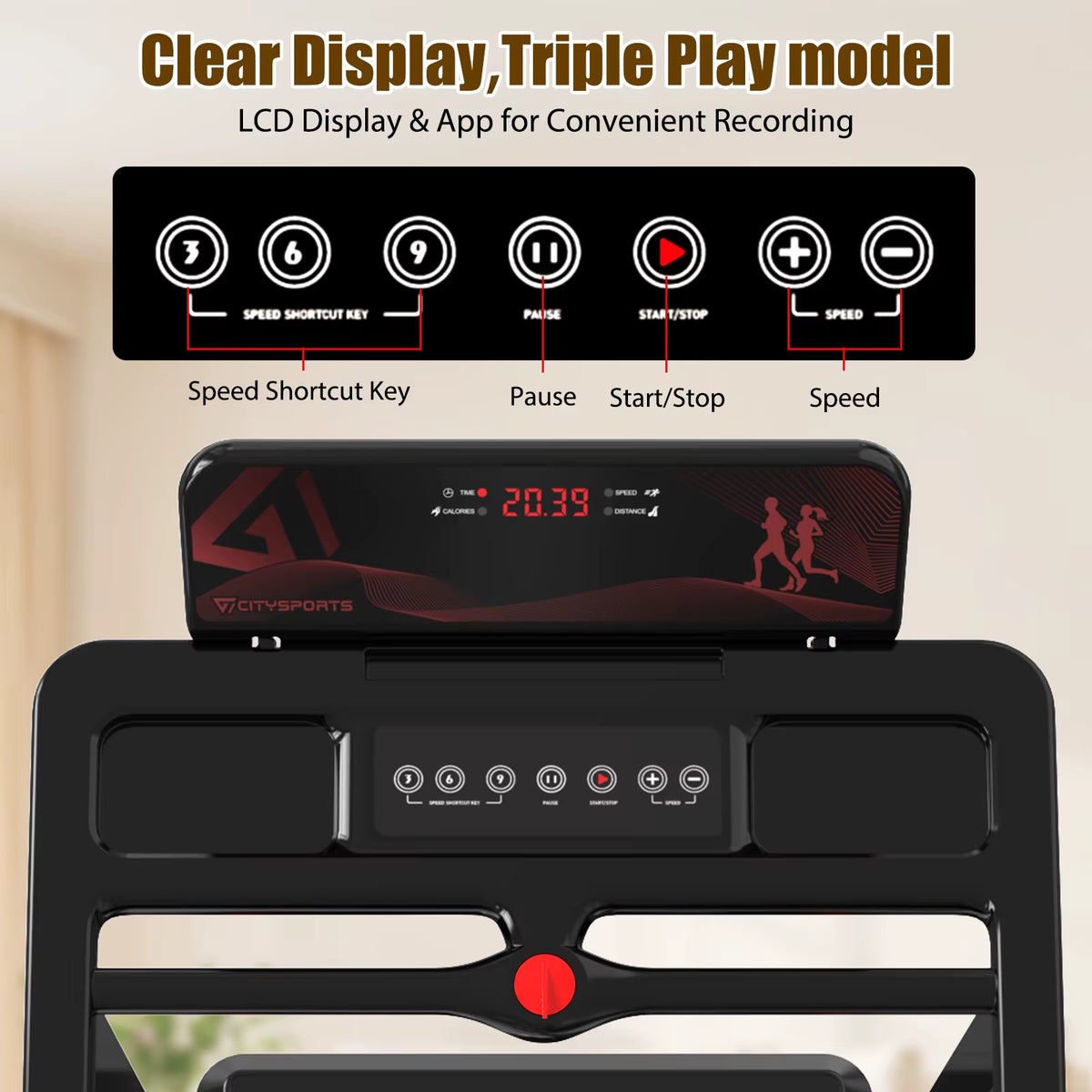 Folding Treadmill, Electric Treadmill, 2 in 1 Treadmill for Home Office, 120Kg,1-12Km/H, APP, Remote Control