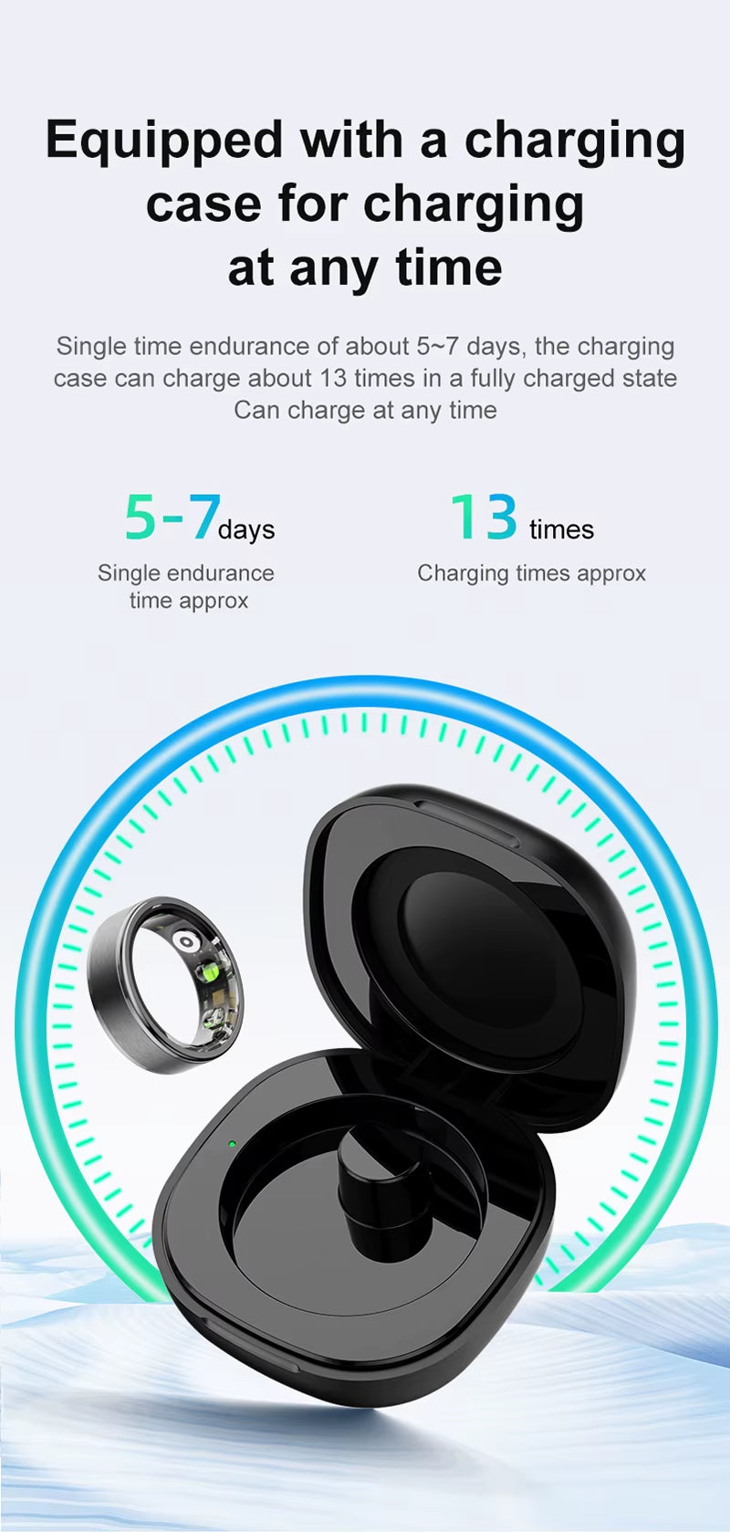 Smart Ring 5ATM Waterproof Multi-Sport Mode Health Monitoring Pedometer Activity Fitness Tracker Smart Ring Charging Box